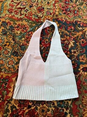 Ribbed Halter Knit Crop Top in Light Blue